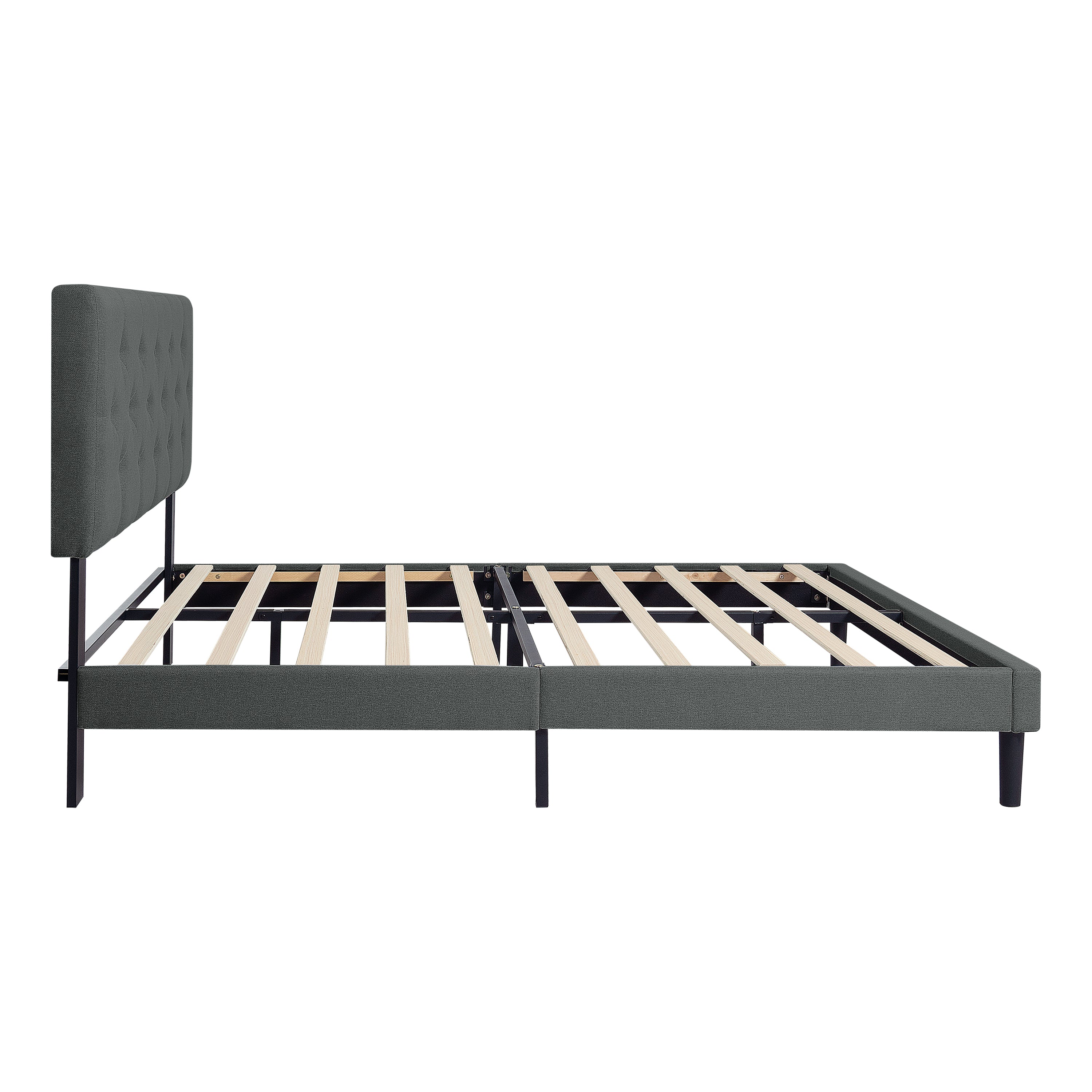 Twin Size Upholstered Platform Bed Frame with Modern Button Tufted Linen Fabric Headboard, No Box Spring Needed, Wood Slat Support, Easy Assembly, Drak Grey Twin Size Upholstered Platform Bed Frame with Modern Button Tufted Linen Fabric Headboard, No Box Spring Needed, Wood Slat Support, Easy Assembly, Drak Grey