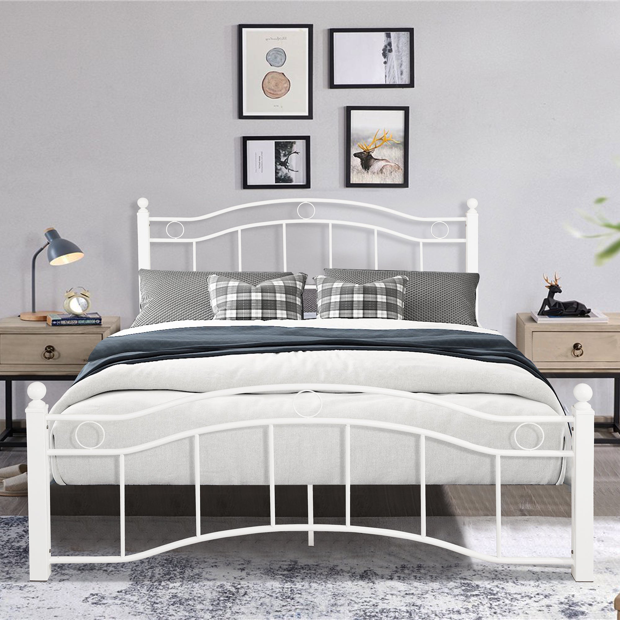 Queen Size Metal Bed Frame with Headboard and Footboard White Queen Size Metal Bed Frame with Headboard and Footboard White