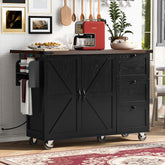 K&K 54.5" Kitchen Cart on Wheels with Internal Storage Rack, Drop Leaf and Spice Rack, Black