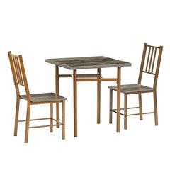 Dining Set for 2, Square Wooden Table with 2 Metal Chairs
