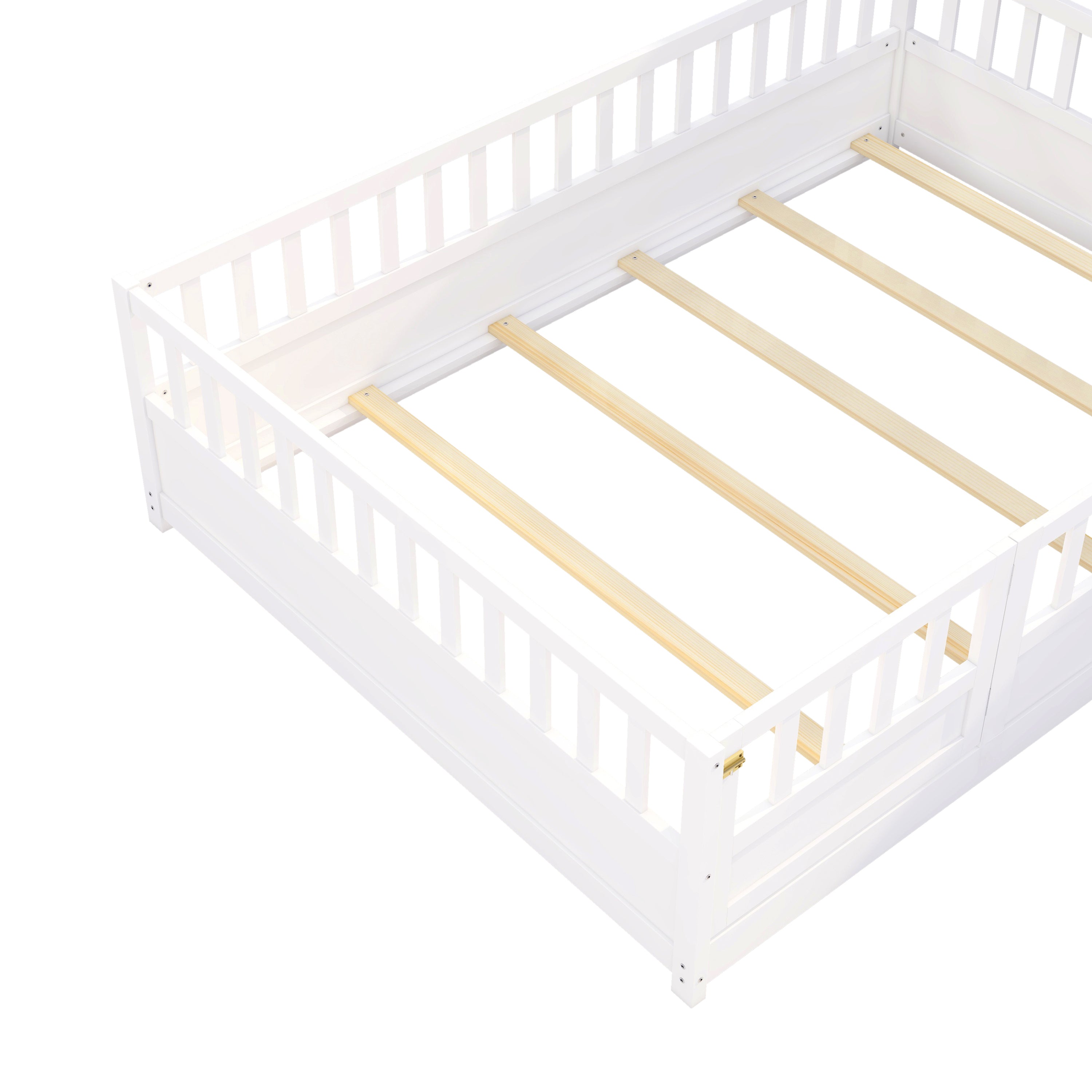Full size  Floor bed, integral construction with super high security barrier, door, children's floor bed frame, Montessori wooden children's floor bed, Support slat white Full size  Floor bed, integral construction with super high security barrier, door, children's floor bed frame, Montessori wooden children's floor bed, Support slat white