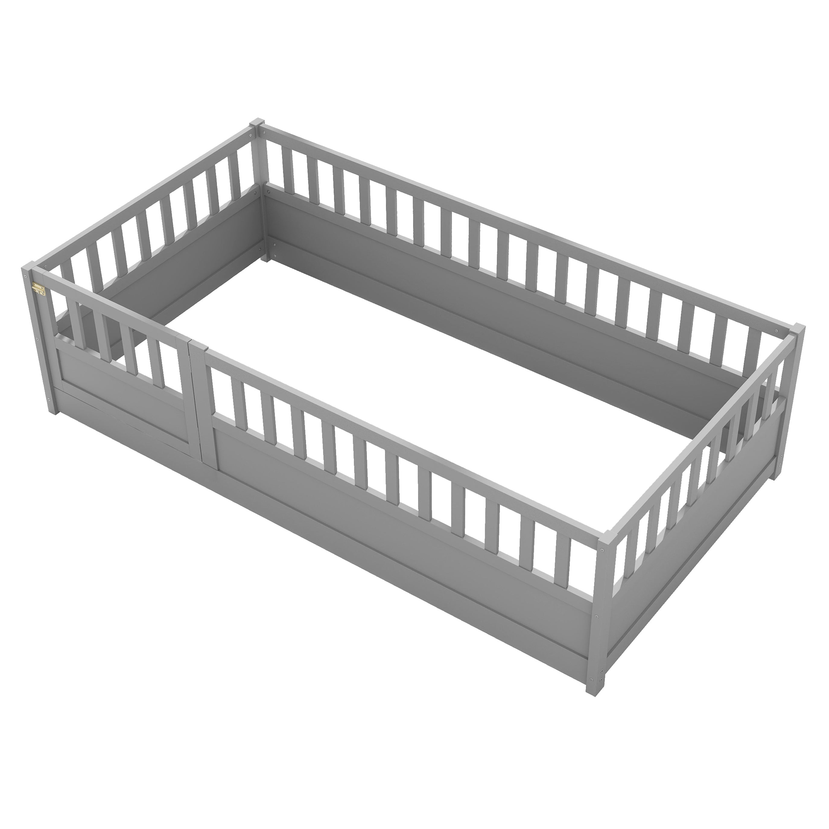 Twin Size Floor bed, integral construction with super high security barrier, door, children's floor bed frame, Montessori wooden children's floor bed,  Grey Twin Size Floor bed, integral construction with super high security barrier, door, children's floor bed frame, Montessori wooden children's floor bed,  Grey