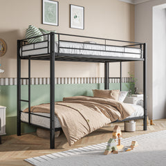 Metal Twin-Over-Twin Bunk Bed with Shelf & Slatted Support - Black