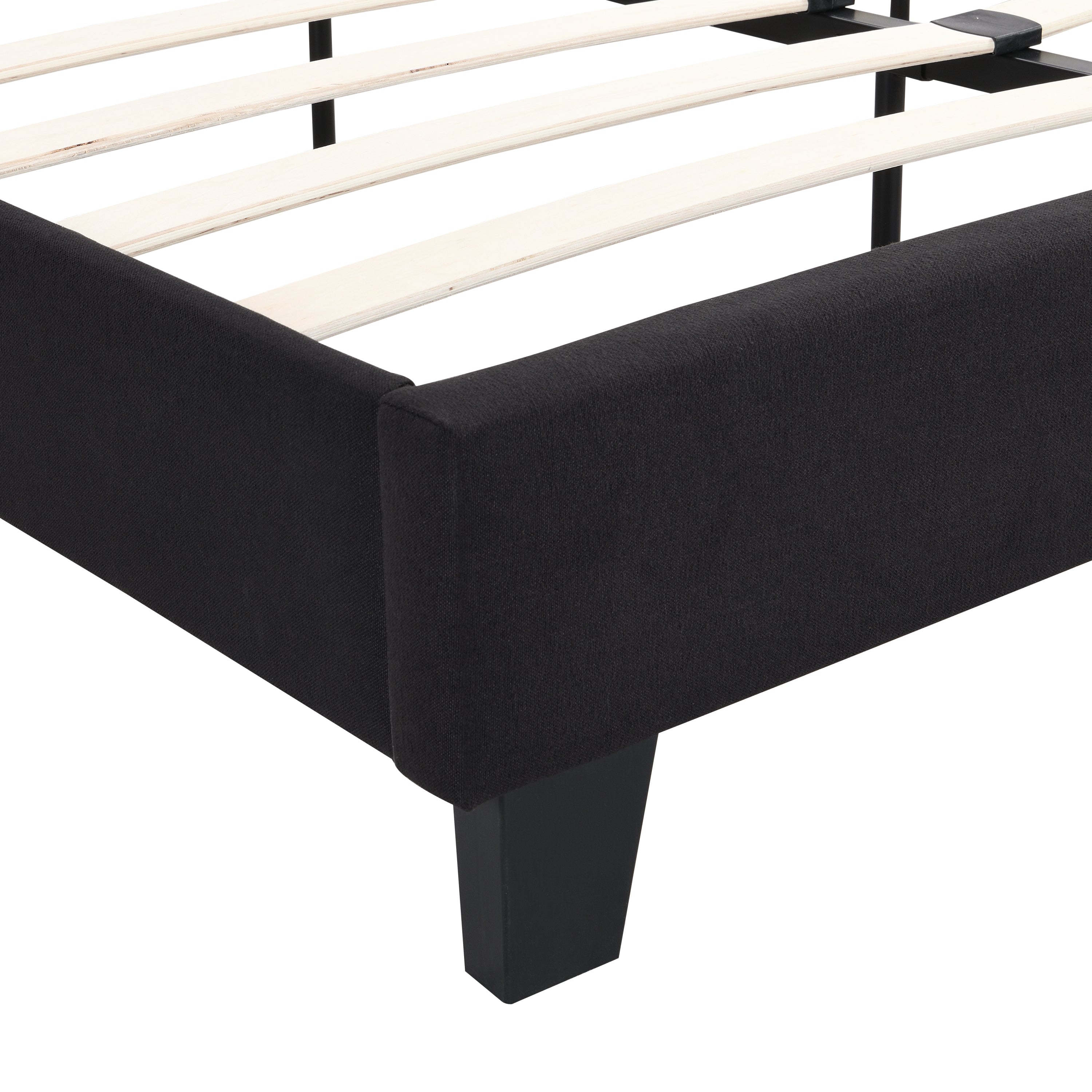 King Size Upholstered Platform Bed Frame with  Linen Fabric Headboard, No Box Spring Needed, Wood Slat Support, Easy Assembly, BLACK King Size Upholstered Platform Bed Frame with  Linen Fabric Headboard, No Box Spring Needed, Wood Slat Support, Easy Assembly, BLACK