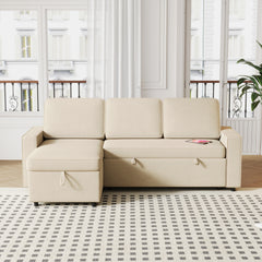 85.8" Pull Out Sleeper Sofa L-Shaped Couch Convertible Sofa Bed with Storage Chaise And Storage Racks,With USB Port And T-pyce Port