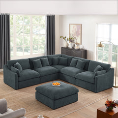 6-Seats Modular L-Shaped Sectional Sofa with Ottoman,10 Pillows, Oversized Upholstered Couch w/Removabled Down-Filled Seat Cushion for Living Room, Chenille Grey