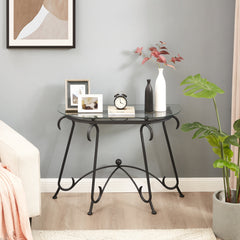 Tempered Glass Console Table, Rustic Black Coffee Table