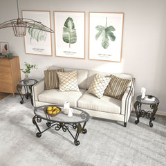 3-Piece Tempered Glass Coffee Table Set with Round Side Tables
