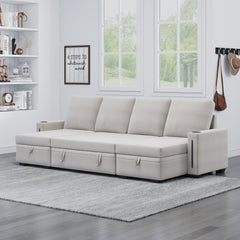 Sectional Sofa with Storage, 96" U Shaped Sectional Couches for Living Room, Comfy Convertible Sectional Sofa - Beige