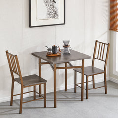 Dining Set for 2, Square Wooden Table with 2 Metal Chairs