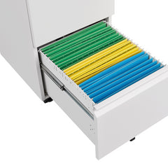 Metal 2 Drawer Mobile File Cabinet with Lock, Under Desk Office Steel Filing Cabinet, 25.6''H Legal/Letter Size Files Storage Cabinet,White