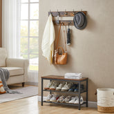 Entryway Coat Rack Bench with Shoe Storage & Coat Hooks