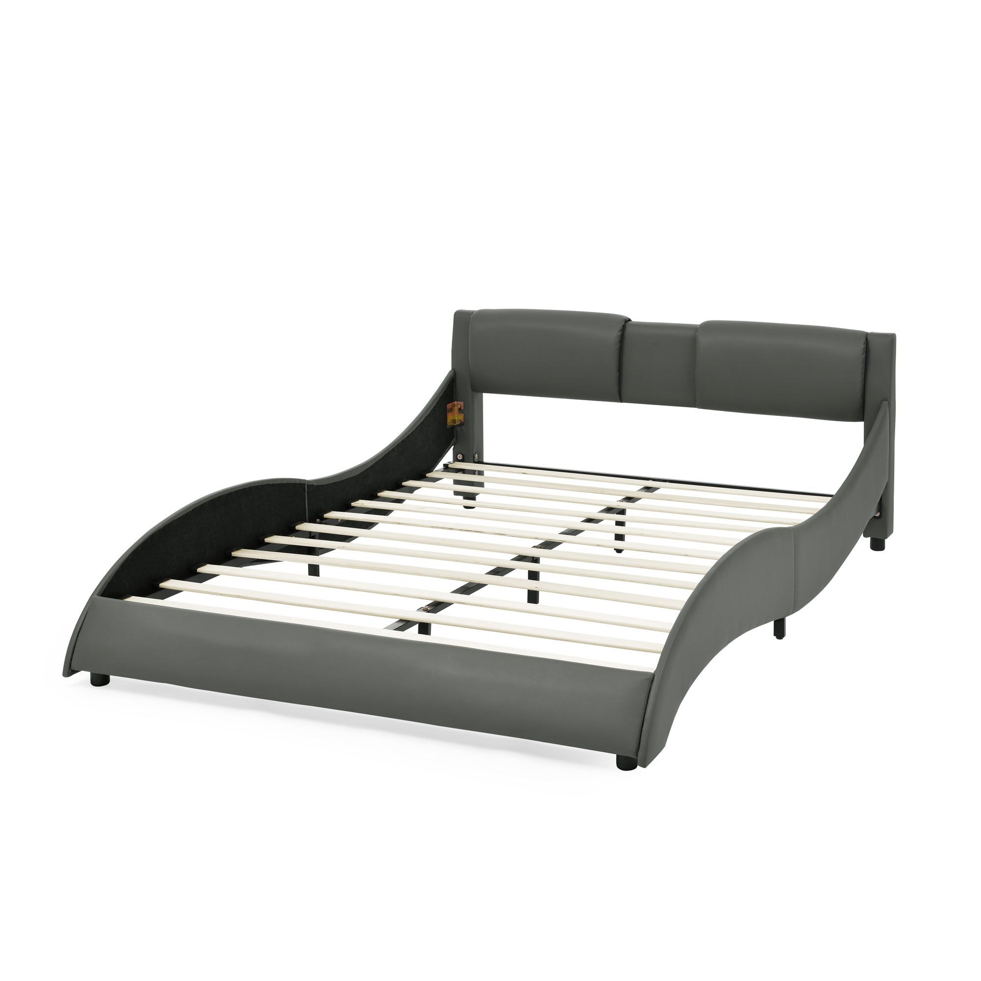 Queen Bed Frame Modern Faux Leather Upholstered Platform Bed Frame with and Headboard Wave Like Curve Low Profile Bed Frame,Wood Slats Support,Easy Assembly,Grey Queen Bed Frame Modern Faux Leather Upholstered Platform Bed Frame with and Headboard Wave Like Curve Low Profile Bed Frame,Wood Slats Support,Easy Assembly,Grey