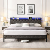 King Bed Frame with Storage, LED Lights & USB Charging