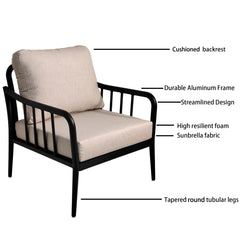 3-Piece Outdoor Conversation Set with Aluminum Frame Chairs & Round Side Table with Marble-Look Top - Ember Black