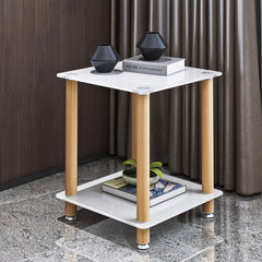 1-Piece White+Oak Side Table , 2-Tier Space End Table ,Modern Night Stand, Sofa table, Side Table with Storage Shelve