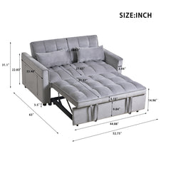 3-in-1 Sleeper Sofa Bed, Velvet Loveseat Futon – Gray