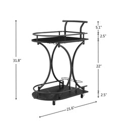 2-Tier Rolling Bar Cart with Wine Rack & Glass Holder, Black