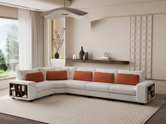 Modular L-Shaped Sofa with Wooden Frame & Armrest Locker, Beige