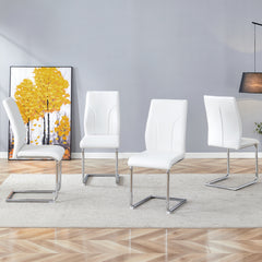 Modern White PU Dining Chair Set of 4 - High Back for Dining Rooms