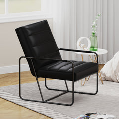 Modern Metal Framed Armchair with Black Technical Leather, Stylish & Comfortable Indoor Lounge Accent Chair for Living Room, Office,Bedroom