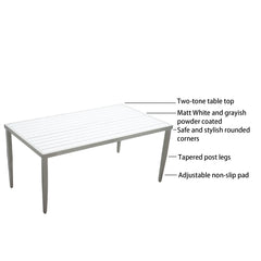 6PC Aluminum Patio Dining Set-4 Chairs, 1 Bench and Rectangular Table with Umbrella Hole, Matte White & Grayish
