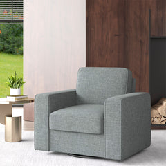 Modern Dark Grey Swivel Armchair - Wood & Faux Linen Urethane Accent Chair for Living Room FU01047