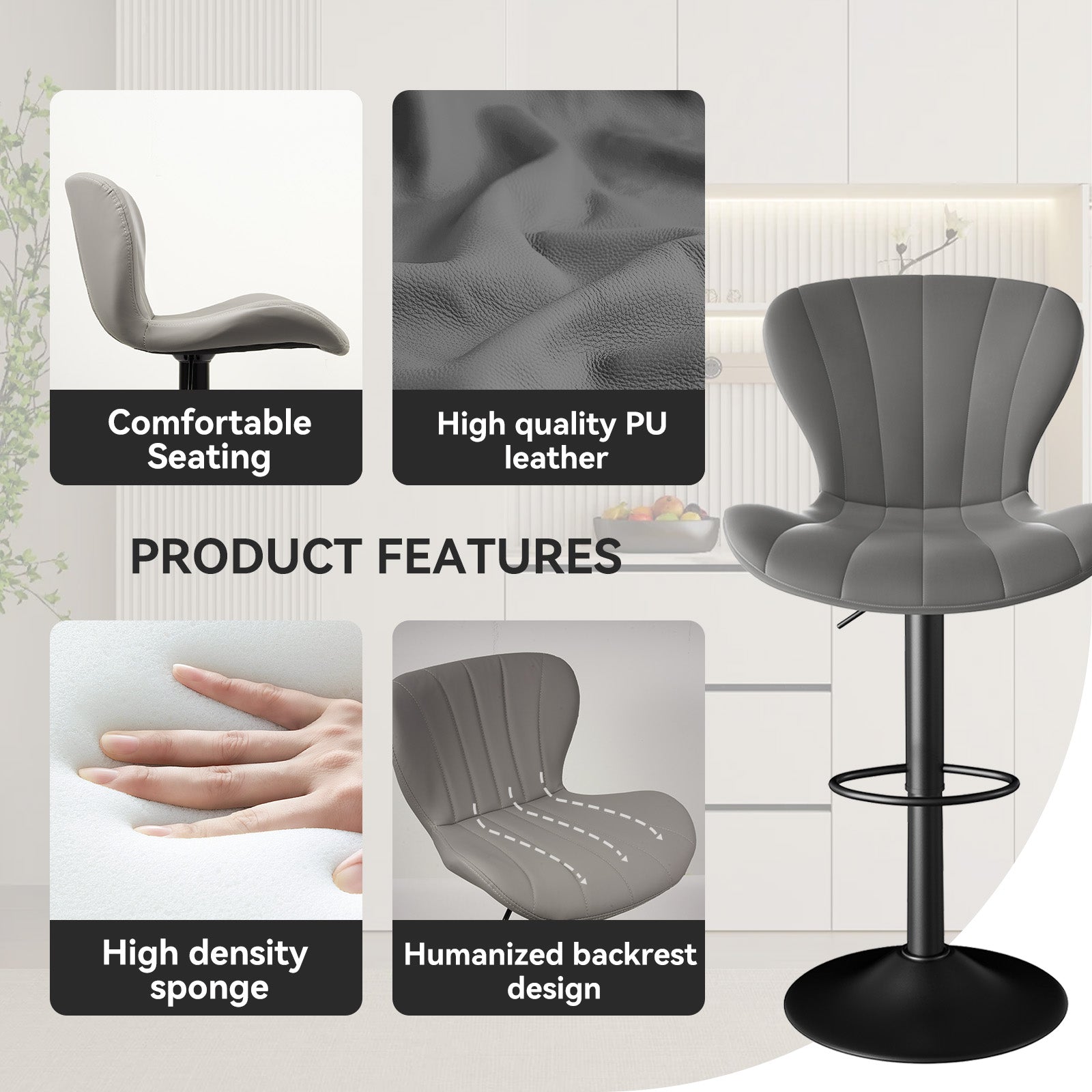 Stylish Faux Leather Bar Chair with Adjustable Height and Footrest - Perfect for Home or Commercial Use FU01052 Stylish Faux Leather Bar Chair with Adjustable Height and Footrest - Perfect for Home or Commercial Use FU01052