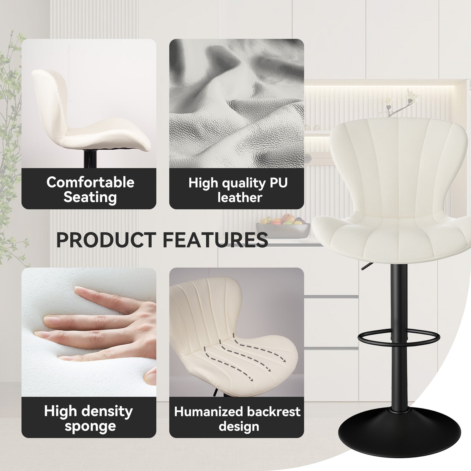 Stylish Faux Leather Bar Chair with Adjustable Height and Footrest - Perfect for Home or Commercial Use FU01052 Stylish Faux Leather Bar Chair with Adjustable Height and Footrest - Perfect for Home or Commercial Use FU01052