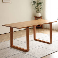 Rectangular Cherry Wood Dining Table in Natural Wood Color with Double Pedestals for 6 Hersa-1623