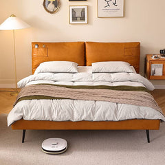 Luxurious Brown California King Size Bed with Pine Frame & Leather Upholstered Headboard for Your Bedroom Hersa-1625