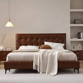 Luxurious Cal King Leather Bed in Dark Brown with Pine Frame & Upholstery Headboard Queen Design for Bedroom Hersa-1627