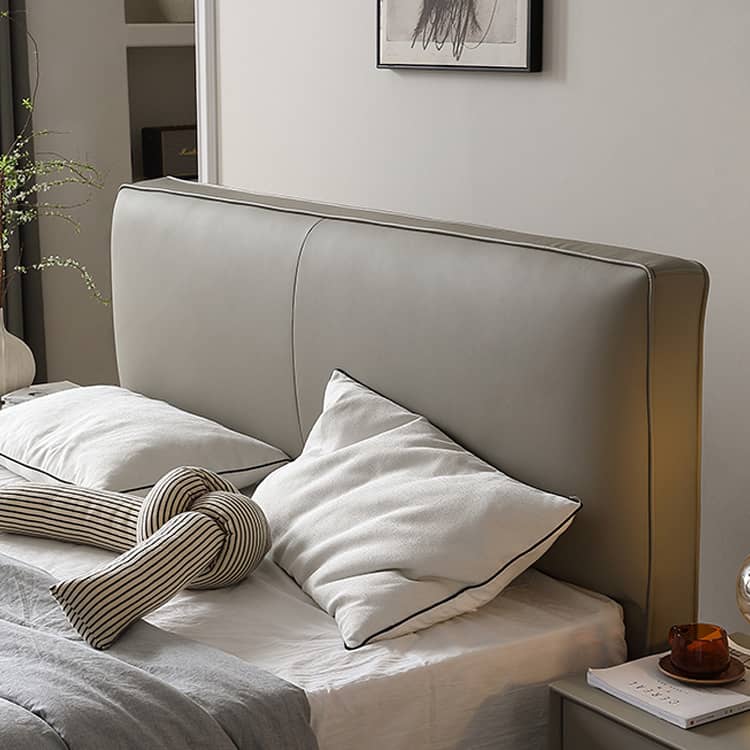 Stylish Cal King Leather Bed in Gray with Pine Wood Frame & Upholstered Headboard for Your Home Hersa-1628 Stylish Cal King Leather Bed in Gray with Pine Wood Frame & Upholstered Headboard for Your Home Hersa-1628