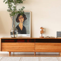 Stylish Natural Cherry & Beech Wood TV Cabinet with Glass Doors Hersa-1630