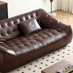 Luxurious Dark Brown Leather Sofa with Figure Cotton Filling & Durable Pine Frame - Modern Loveseat Design Hersa-1649