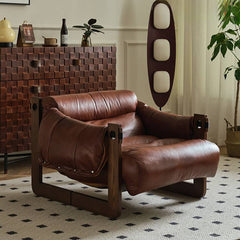 Luxurious Dark Brown Genuine Leather Sofa with Ash Wood Frame - Modern Armchair for Living Room Hersa-1650