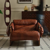 Luxurious Dark Brown Genuine Leather Sofa with Ash Wood Frame - Modern Armchair for Living Room Hersa-1650