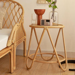 Natural Wood Finish Rattan End Table - Elegant & Timeless Design tzm-549