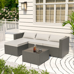 Modern Outdoor Rattan Sectional Sofa Set with Cushions and Coffee Table PA01002