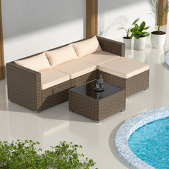 Modern Outdoor Rattan Sectional Sofa Set with Cushions and Coffee Table PA01002