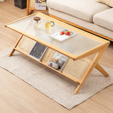Stylish Bamboo Coffee Table in Rectangular with Glass Top - Durable ABS Resin Design hsl-79