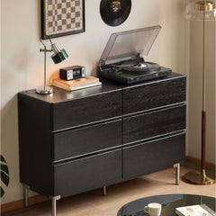 Solid Wood Chest of Drawers - Industrial Style Black Bauhaus Storage Cabinet with Drawers for Living Room and Bedroom Organization