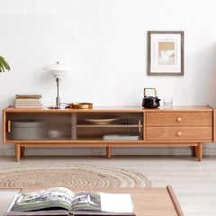 Stunning Cherry Wood TV Stand with Ample Storage - Modern Design for Your Living Room Y17N04