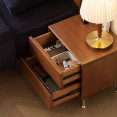 Solid Wood Nightstand - American Retro Style Bedside Table, Bauhaus Vintage Storage Cabinet for Bedroom