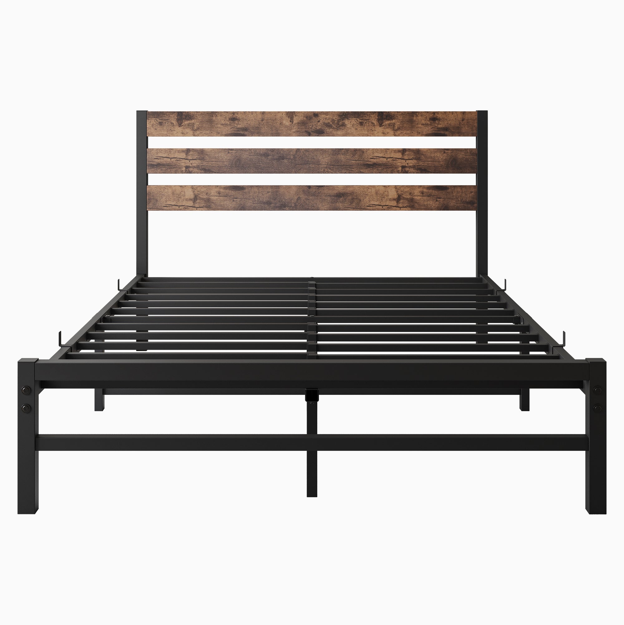 Full Platform Bed Frame, Rustic Wood Headboard, Brown Full Platform Bed Frame, Rustic Wood Headboard, Brown