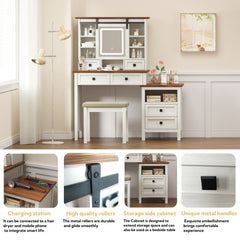 46.5'' Farmhouse Vanity Table with LED Mirror & Charging Port