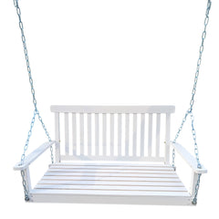 Front Porch Swing with Armrests, Wood Bench Swing with Hanging Chains,for Outdoor Patio ,Garden Yard, porch, backyard, or sunroom,Easy to Assemble,white