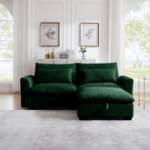 Sectional Sofa Comfy Corduroy Couch for Living Room with Pillows and Round Armrests, Modern Corduroy Sofa Sleeper Deep Couches with Storage Ottoman (Green, 2-Seat)