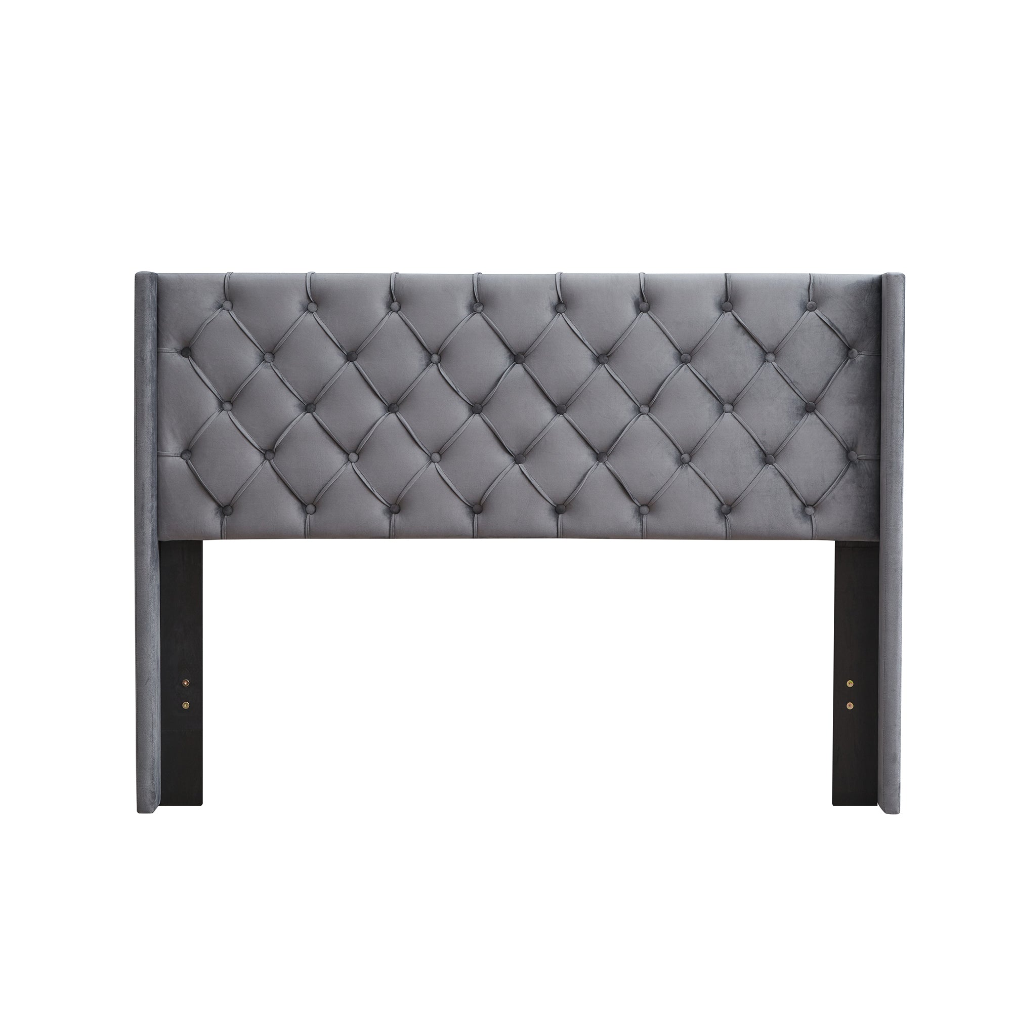 Velvet Button Tufted-Upholstered Bed with Wings Design - Strong Wood Slat Support - Easy Assembly - Gray, Queen, platform bed Velvet Button Tufted-Upholstered Bed with Wings Design - Strong Wood Slat Support - Easy Assembly - Gray, Queen, platform bed
