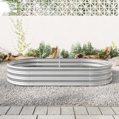 Large Oval Metal Raised Garden Bed, Outdoor Planter for Vegetables - Silver